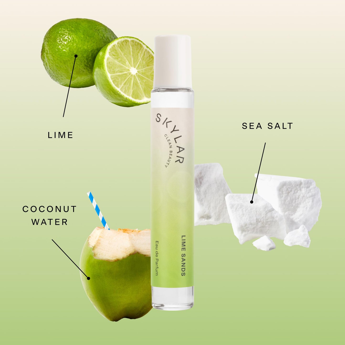 Skylar Lime Sands Eau de Parfum - Hypoallergenic & Clean Perfume Women & Men, Vegan & Safe for Sensitive Skin - Woody Citrus Perfume with Notes of Lime, Sea Salt & Coconut Water - (10mL /0.33 Fl oz)
