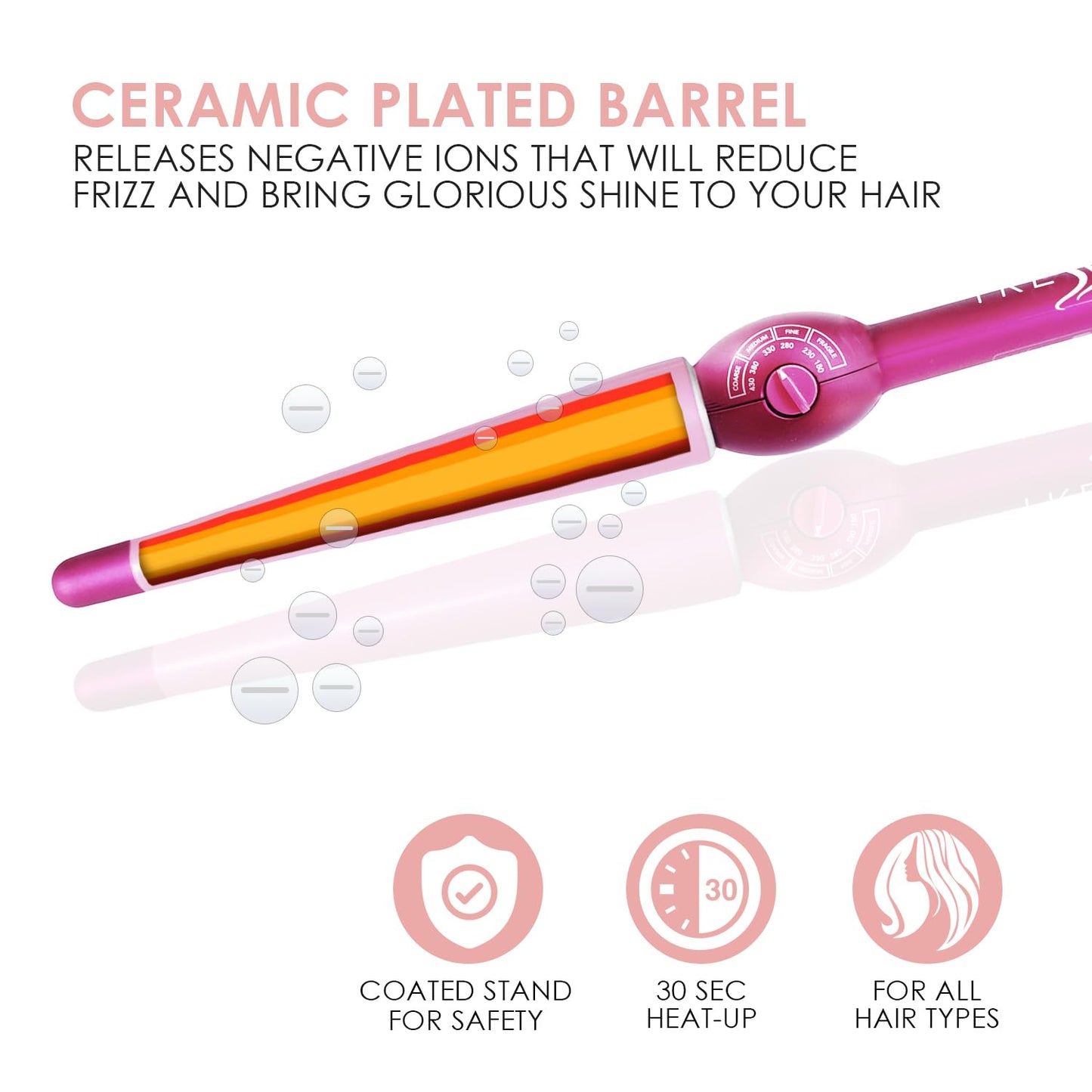 Mr Big Tapered Curling Wand – Long Barrel with Ceramic Coating for Long Hair – Conical Shape, 6 Heat Settings, Dual Voltage, Auto Off – Unique Taper from 2/3” to 1.25” Diameter