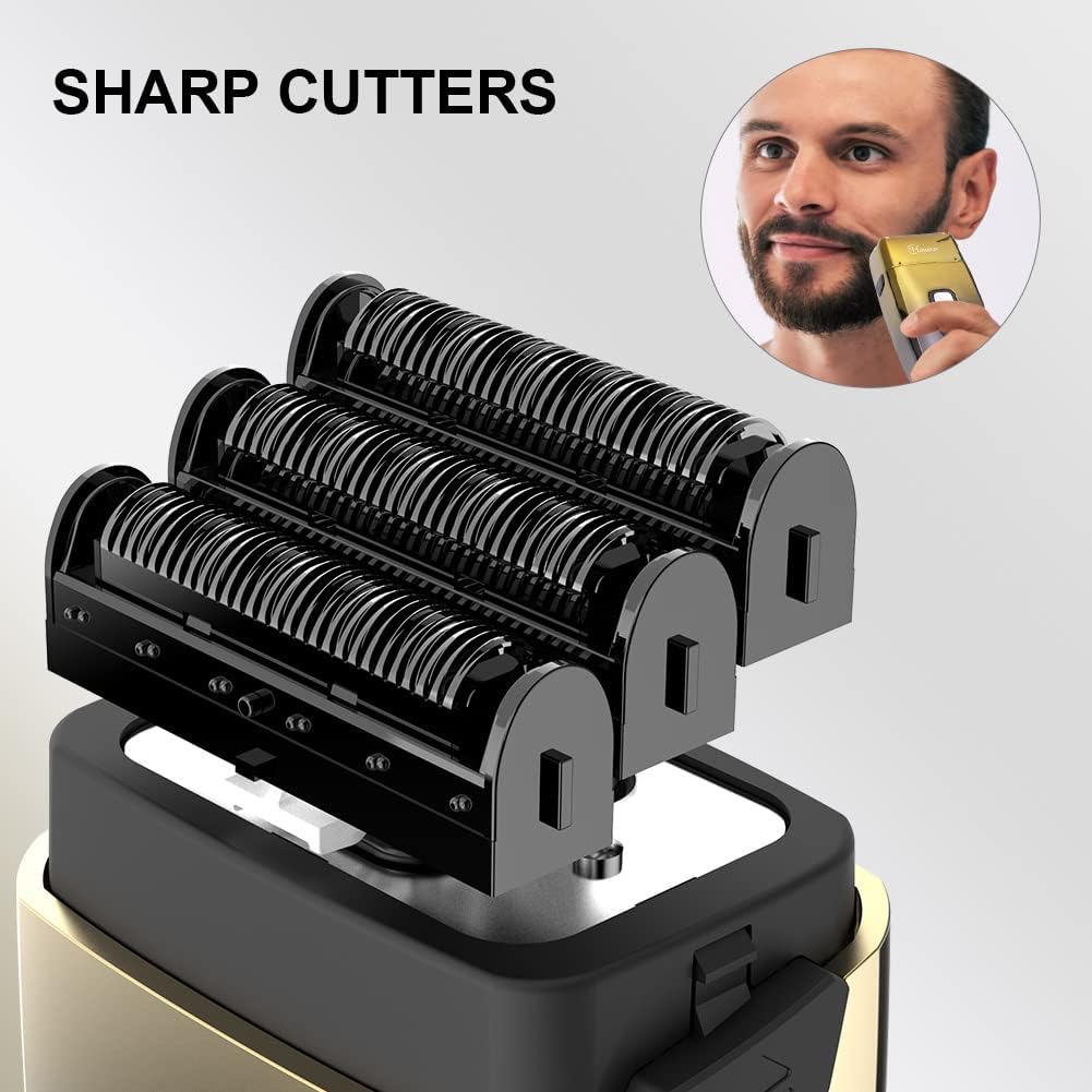 Hatteker Electric Foil Head Shaver for Men - Triple Blade Waterproof Bald Head Trimmer | Cordless Gold