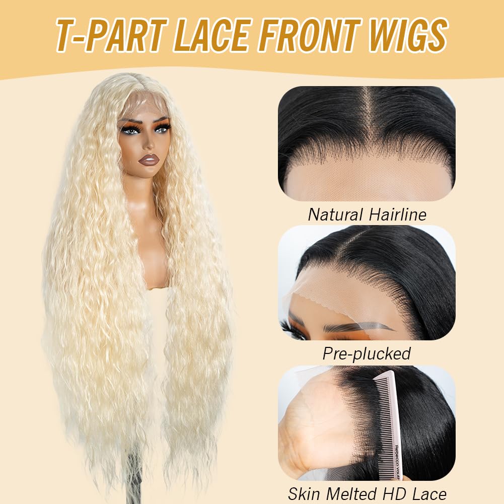 Joedir Hair Super Long Wigs for Women 36 inch Lace Front Wig 5 Inch Middle Parting Synthetic Hair Bohemian Waves (RC613)