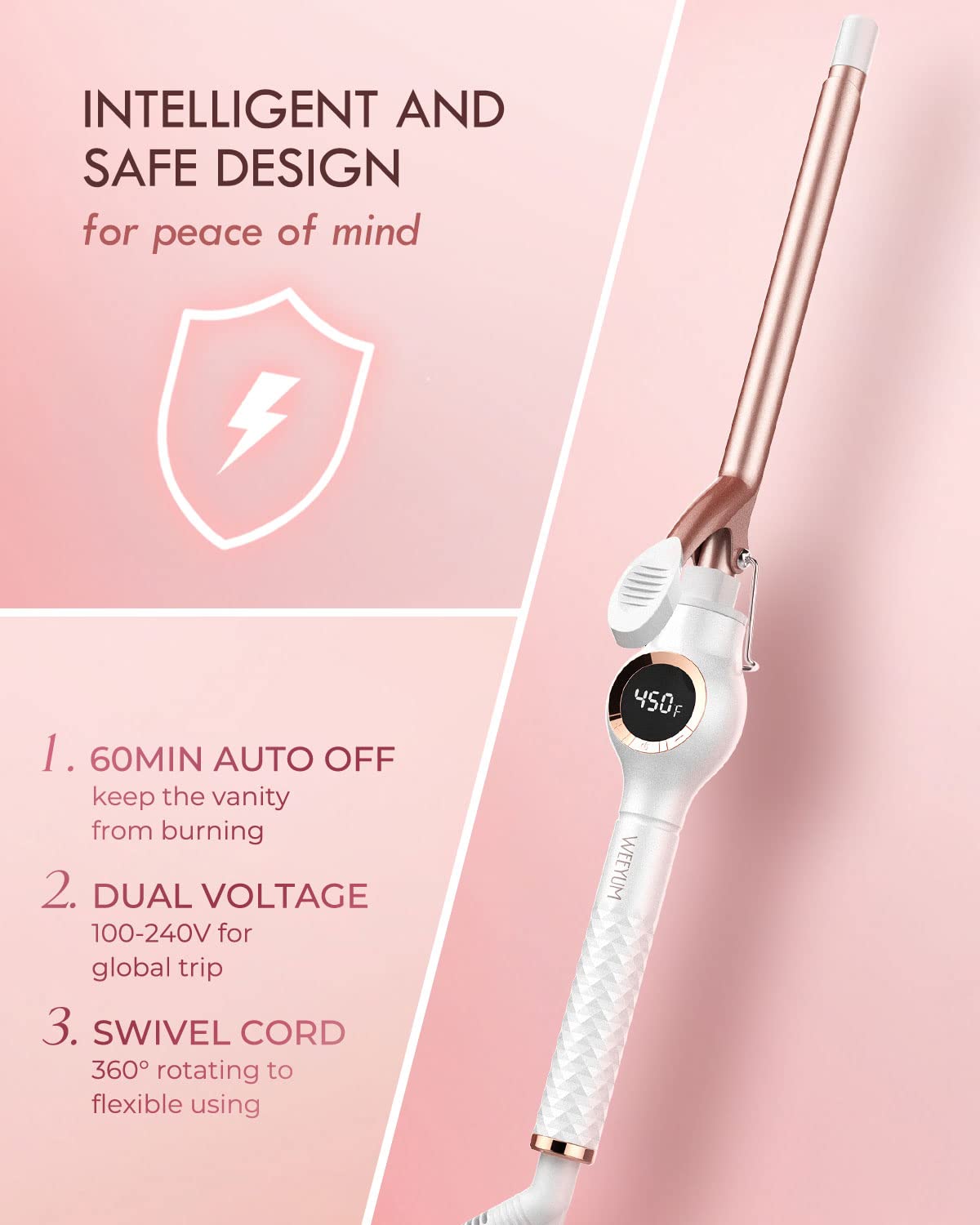 WEEYUM 1/2 Inch Small Curling Iron, Tiny Barrel Curling Wand for Short Long Hair, Thin Curling Iron Ceramic Tourmaline, Double Voltage(100-240V)