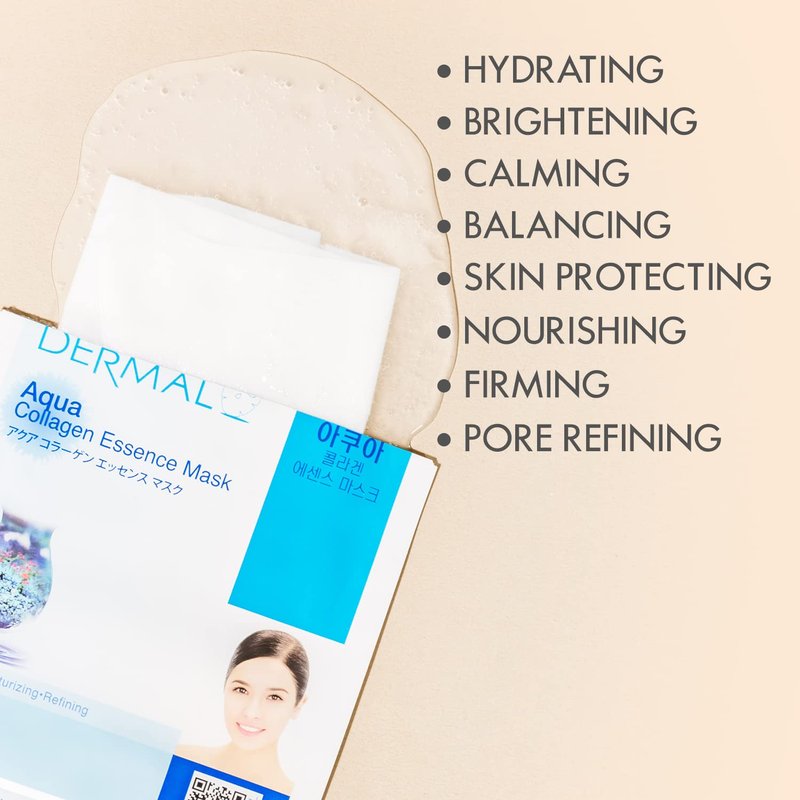 Korean Collagen Face Mask - Hydrating & Soothing Sheet Mask Set | 32 Combo Pack, Hypoallergenic Care for All Skin Types