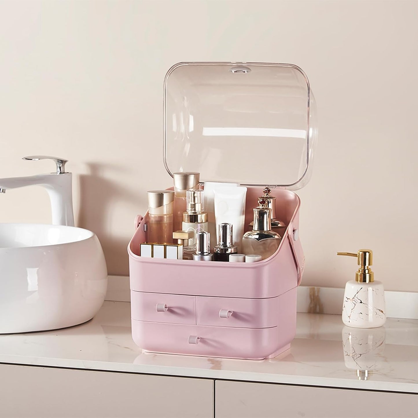 Makeup Organizer with Drawers - Large Beauty Box for Vanity | Dustproof Skincare & Cosmetic Storage