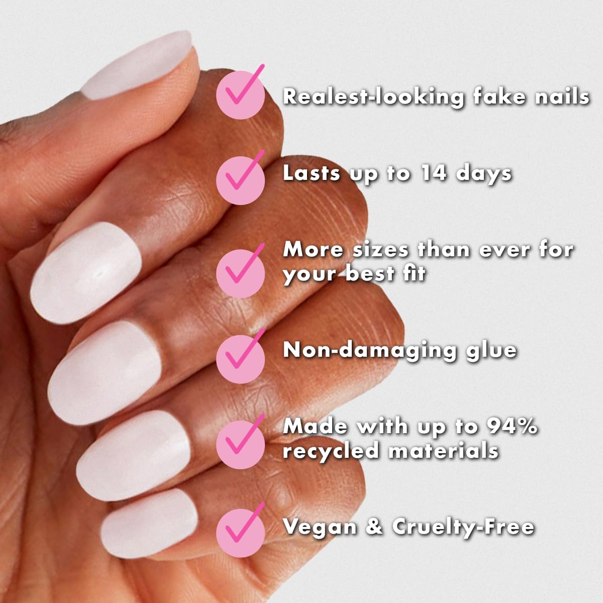 Olive & June Instant Mani Press-On Nails (Glue) | 42 Fake Nails, 21 Sizes | Non-Toxic, Long-Lasting Recycled Materials Realistic Look | Salon-Quality at Home | Extra Short, Round | Strawberry Scone