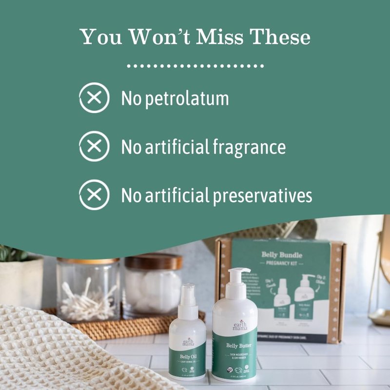 Earth Mama Belly Bundle Pregnancy Kit - 8 fl oz Butter & 4 fl oz Oil - Self Care Gift Set for Pregnancy & Postpartum Skin Care Recovery - Maternity & Postpartum Essentials