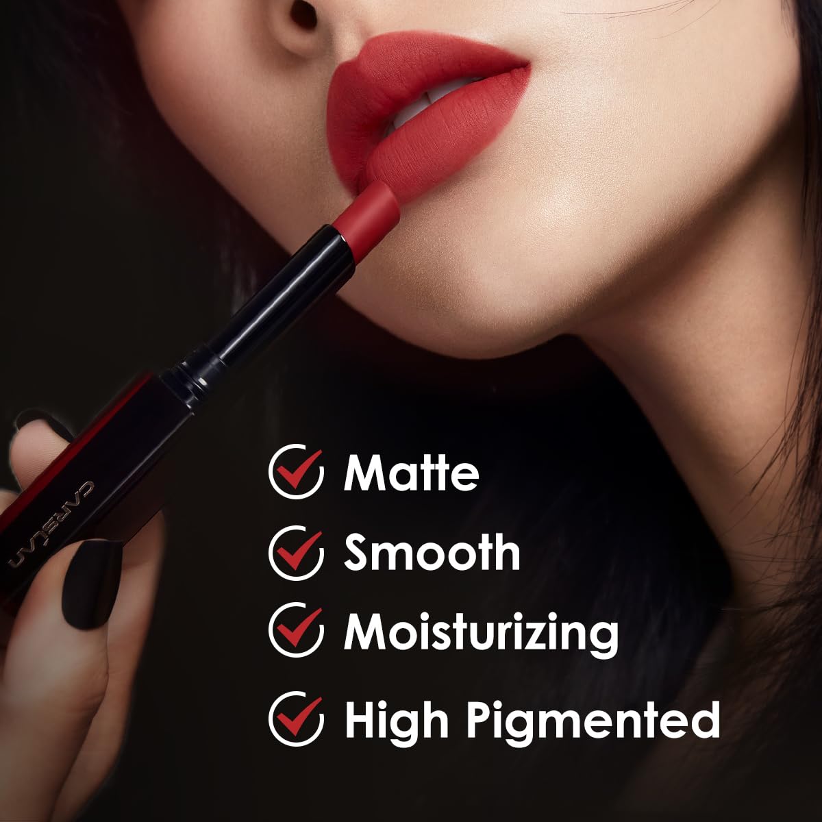 CARSLAN Light Cream Longwear Lipstick, 12H Longlasting Matte Lipstick, High Impact Lip color with Moisturizing Formula with Vitamin E, M01, 0.06 Oz