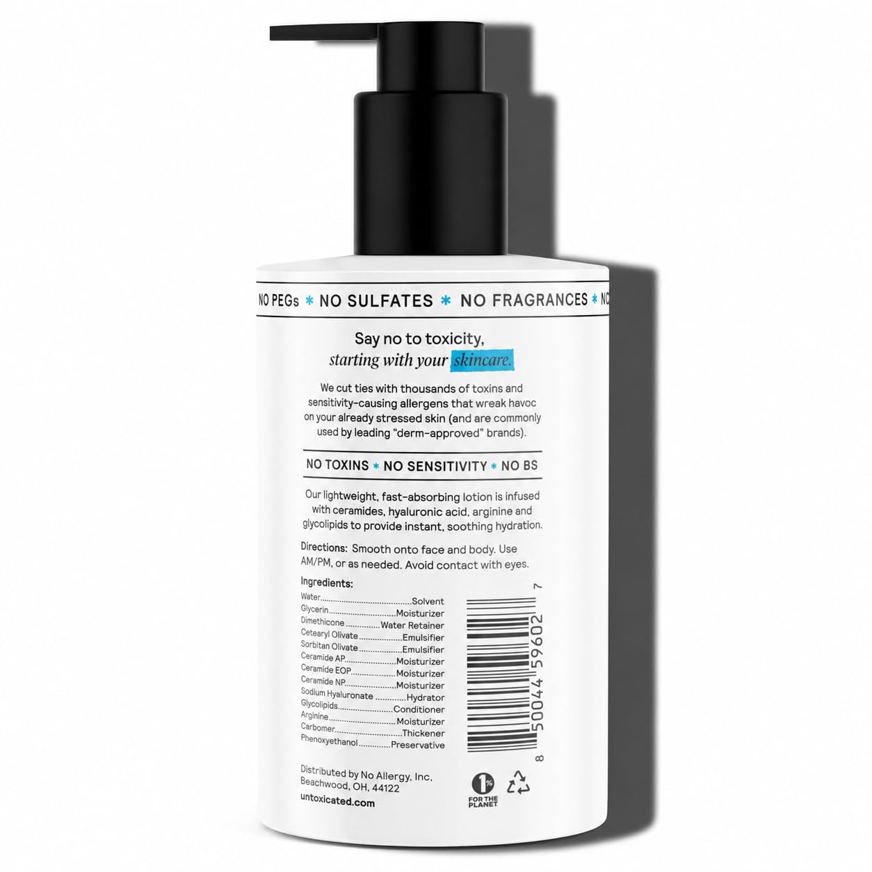 Untoxicated Moisturizing Lotion - Daily Face Moisturizer & Body Lotion for Sensitive Skin - Ceramides & Hyaluronic Acid - No Common Irritants - Non-Comedogenic - Oil-Free - Fragrance Free - 10 Ounce