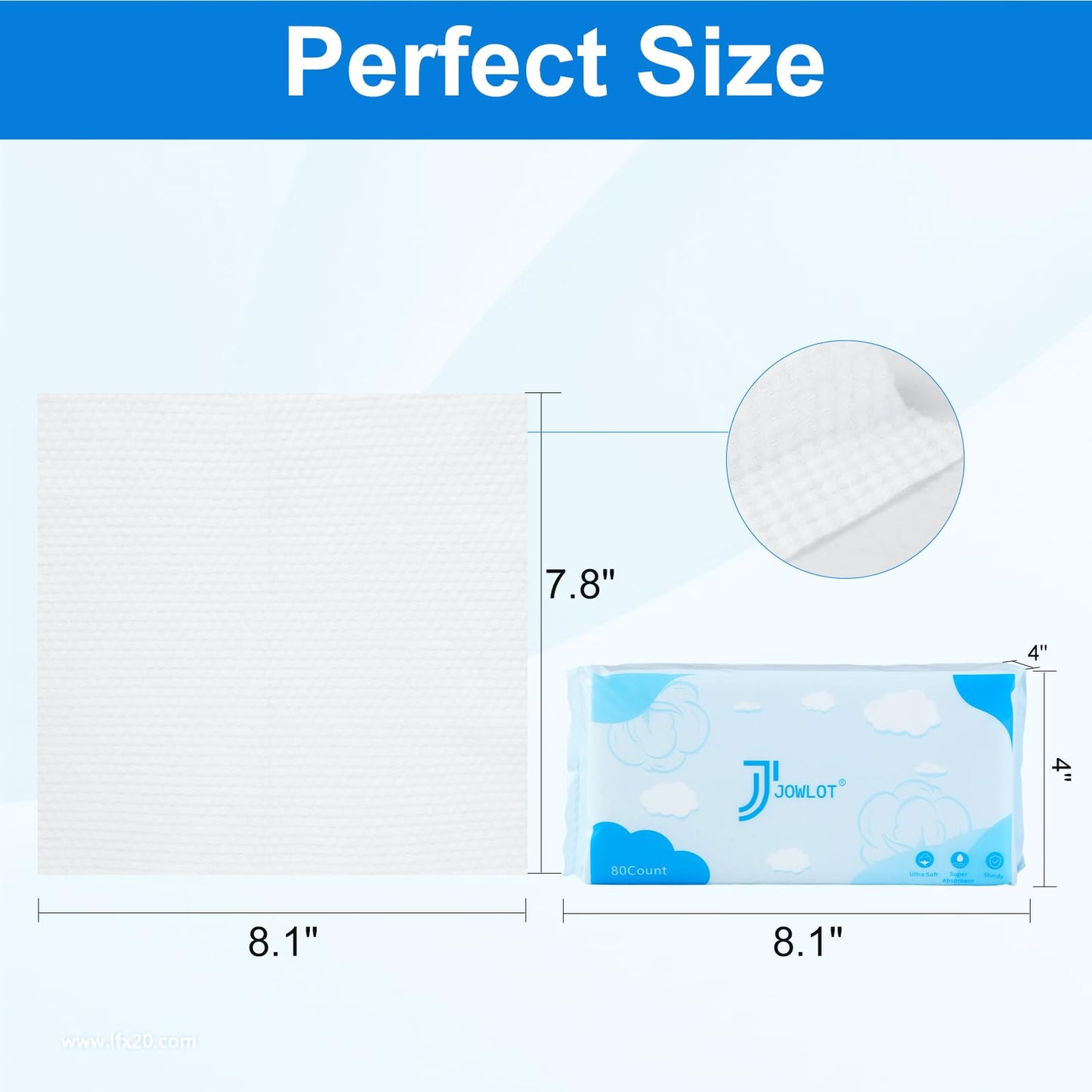 JOWLOT Disposable Face Towels, 480 Count Ultra Soft and Thick Cotton Facial Towels for Sensitive Skin, Dry Wipes Face Tissues Towelettes for Cleansing, Makeup Remover and Skincare