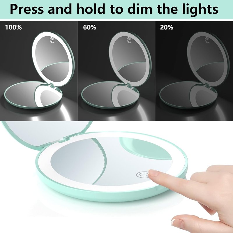 15X Magnifying Pocket Mirror with LED Light - Compact 3.5-Inch Folding Travel Mirror | Ideal Gift for Women (Cyan)