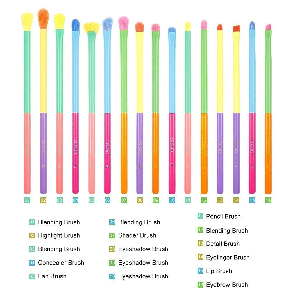 Docolor 16Piece Colorful Eye Makeup Brushes Set + 34 Colors Tropical Eeyshadow Palette Christmas Gift Premium Eye Blending Synthetic Eyeshadow Brushes Set