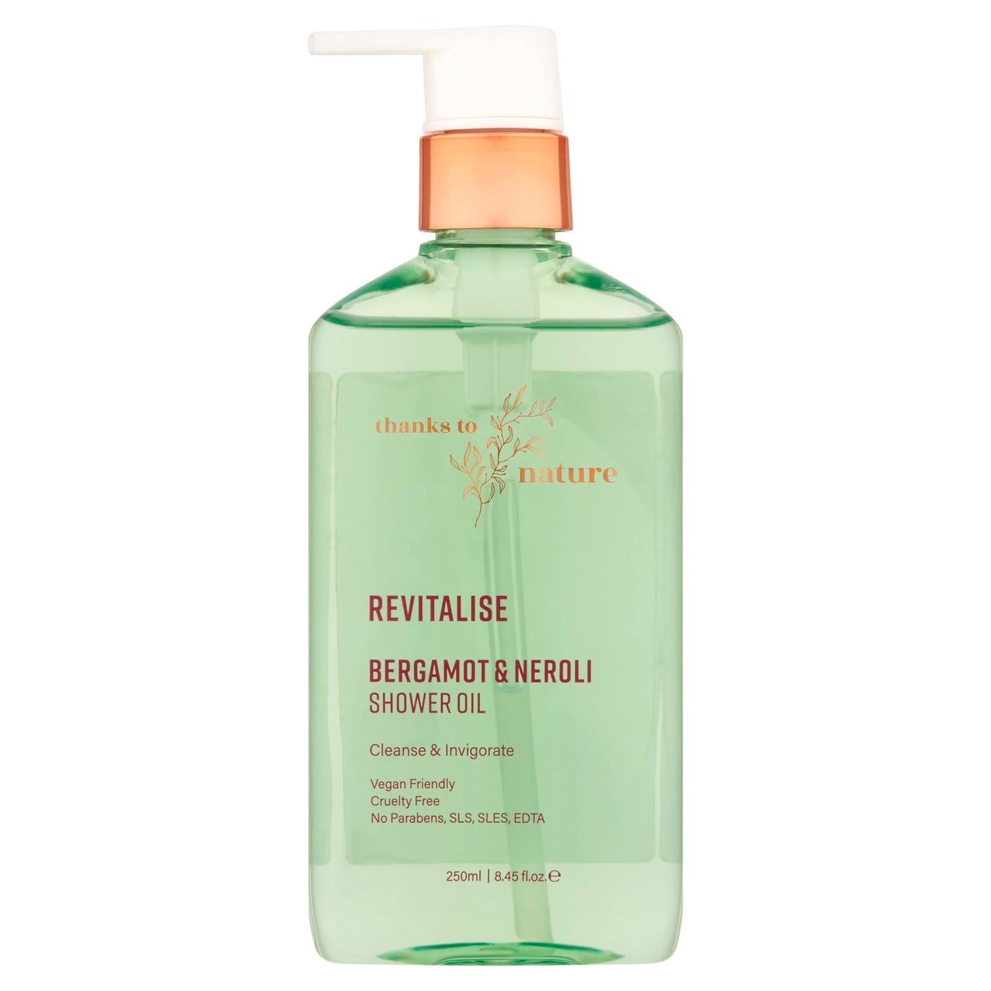 thanks to nature Shower Oil For Women, Bergamot And Neroli Oil Body Wash Cleanser, Moisturizing Oil Body Wash For Dry Skin Care, Vegan Friendly, 8.45 Fl Oz