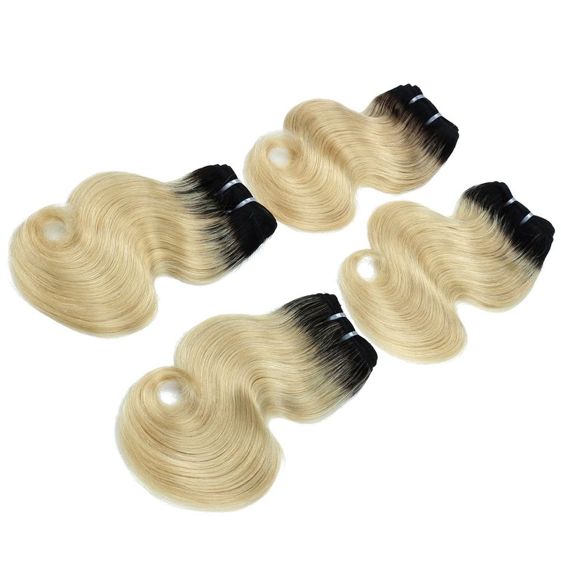 FASHION LINE 8" Human Hair Bundles Ombre Two Tone Brazilian Virgin Hair Extensions Body Wave 50g Bundles (8/8/8/8 Inch, 1b/613)