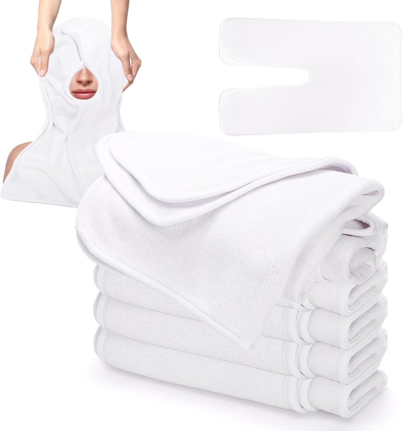 Facial Towels for Estheticians - Soft Microfiber U-Shaped Spa Towels | 6 Pack, White