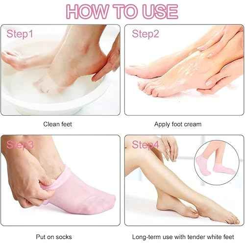 4 Pairs Silicone Moisturizing Glove Socks Set for Dry Cracked Feet and Hands, Anti Slip Spa Socks Women Gel Pedicure Socks for Foot Hand Softening Foot Care After Pedicure