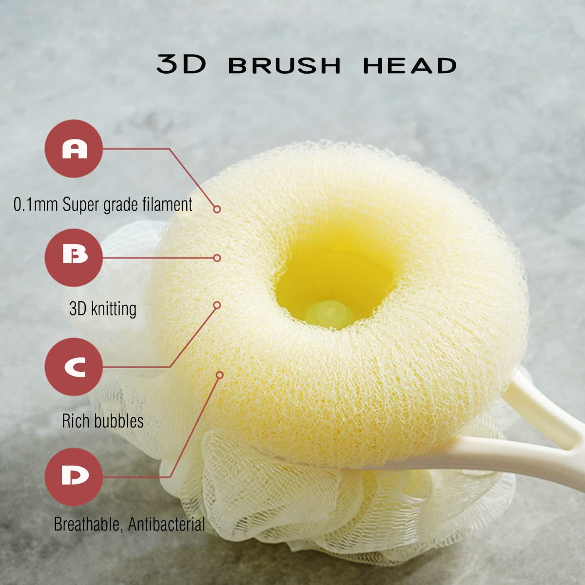 AARainbow 2 Packs Shower Body Brush with Bristles and Loofah, Back Scrubber Mesh Sponge with Curved Long Handle for Skin Exfoliating Bath, Massage Bristles Suitable for Men and Women (1Gray+1Pink)