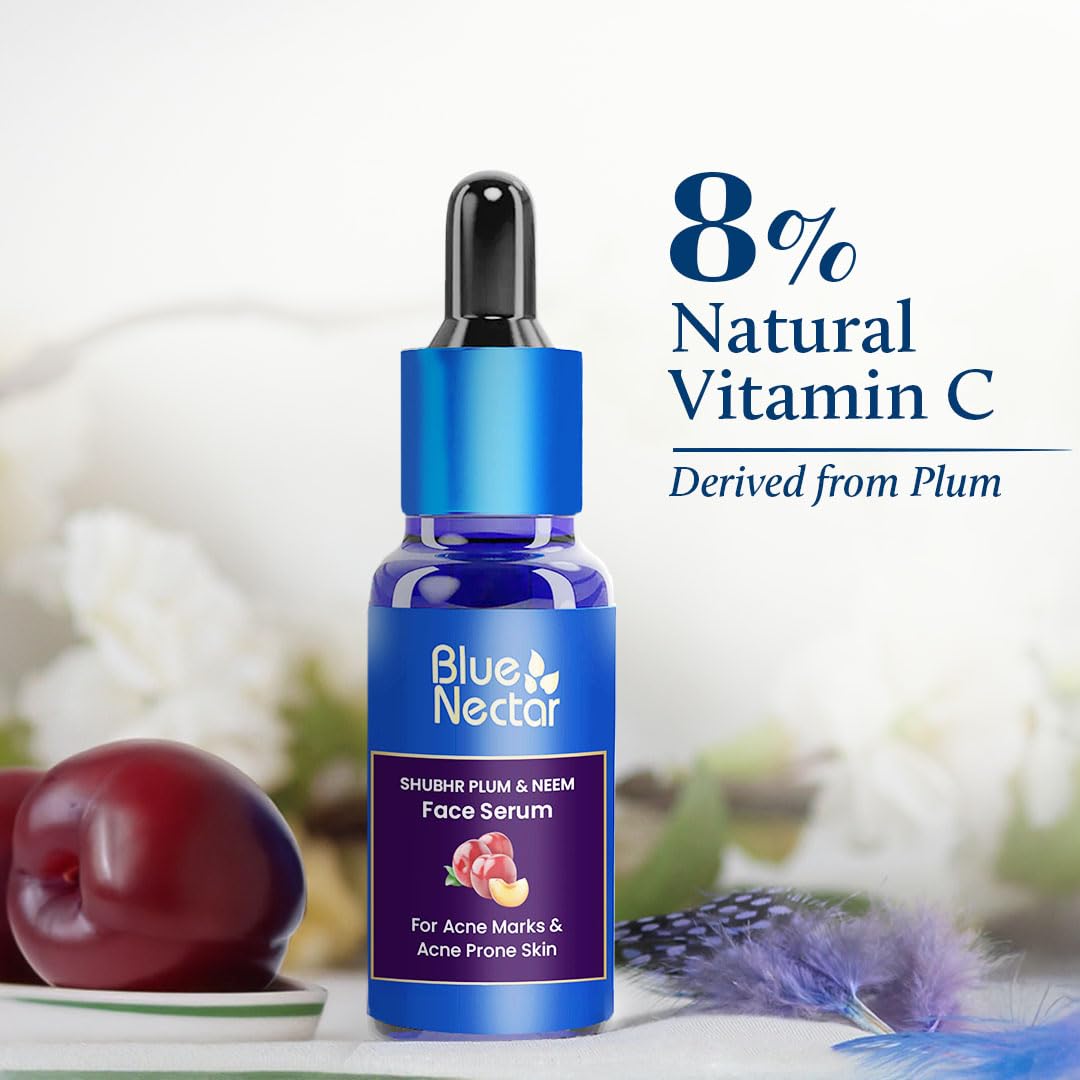Blue Nectar Plum Face Serum - Oil-Free Acne Treatment for Oily Skin | Pore Minimizing with Plant-Based Vitamin C (1 Fl Oz)