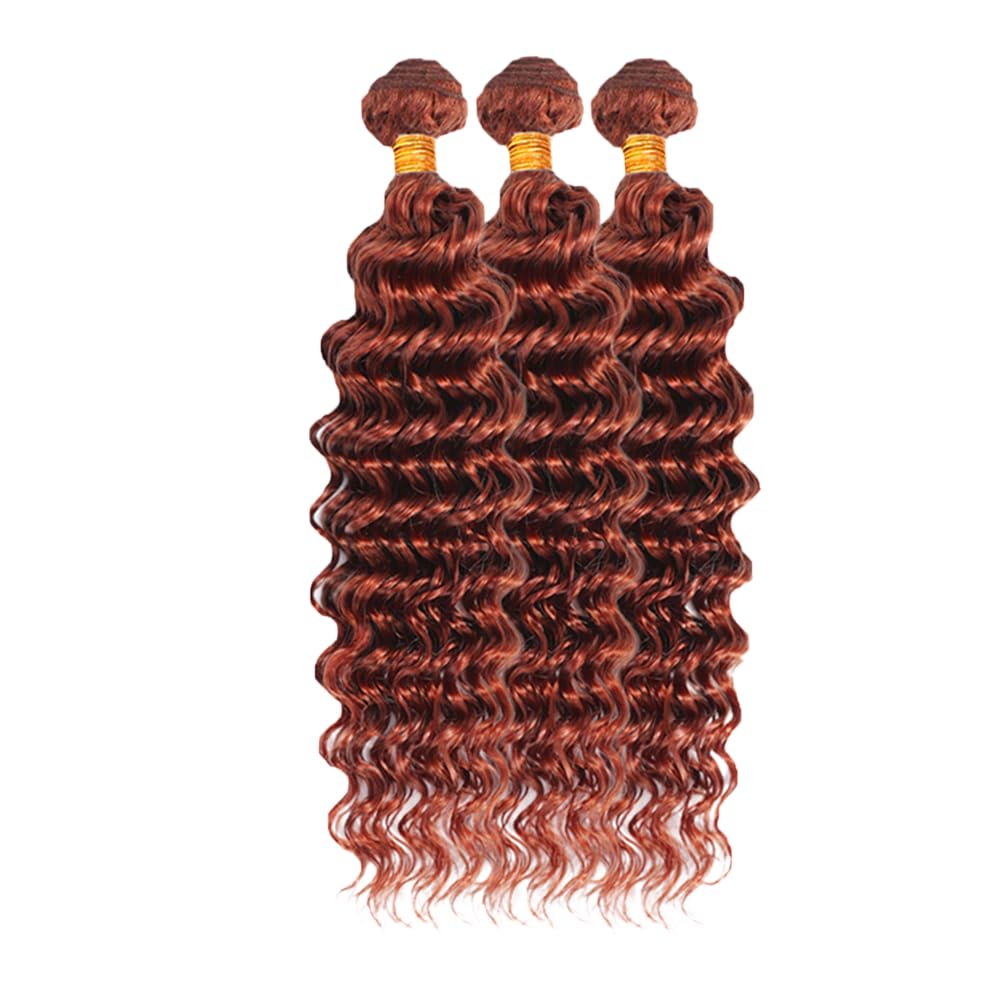 Auburn Deep Wave Bundles Human Hair Color 33 Bundles 16 18 20 Inch Huxowax Peruvian Virgin Remy Hair Extensions Double Weft Copper Red Deep Wave Bundle