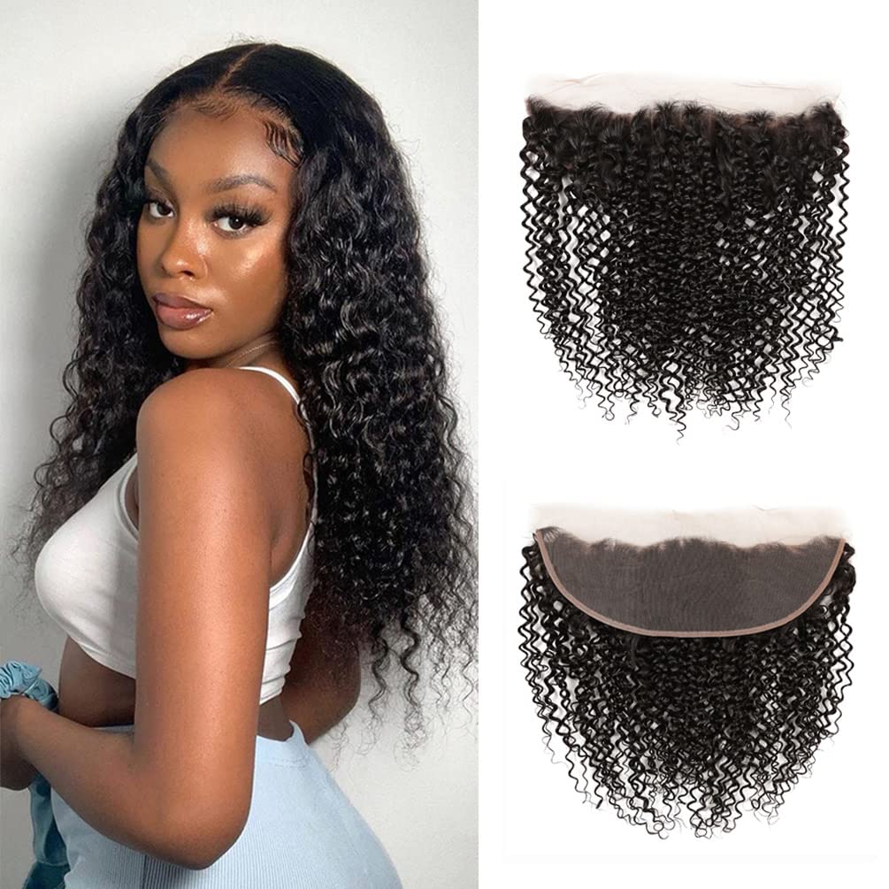 Kinky Curly Lace Frontal Closure - 16 Inch Unprocessed Brazilian Virgin Hair | HD Transparent Ear to Ear with Baby Hair