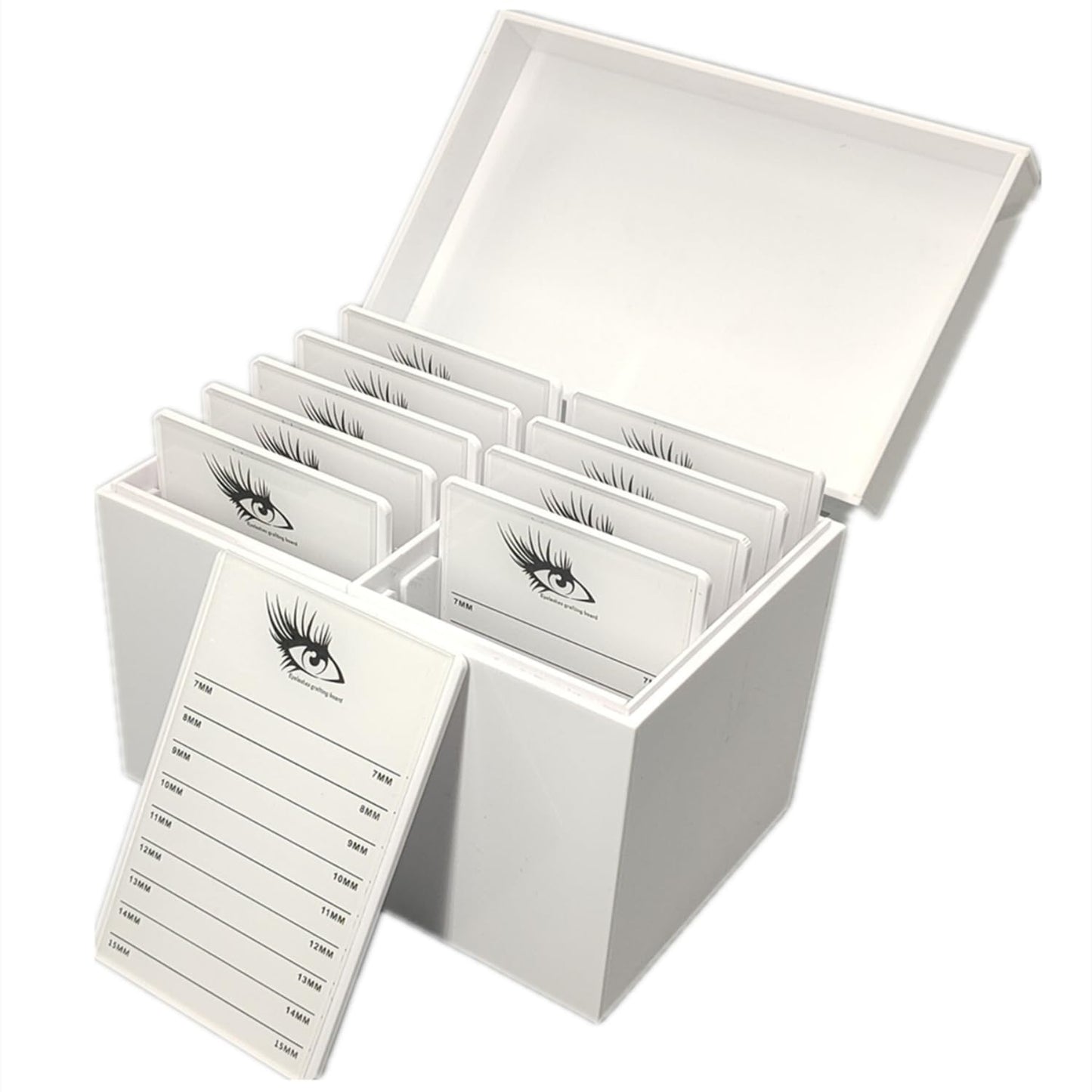 LIXIMMAZN 10 Layers Acrylic Eyelash Storage Box,Eyelash Holder Extension Tool,Makeup Organizer False Eyelashes Glue Pallet Holder, Grafting Eye lashes Close-Packed Display with 10 Pallets (White)