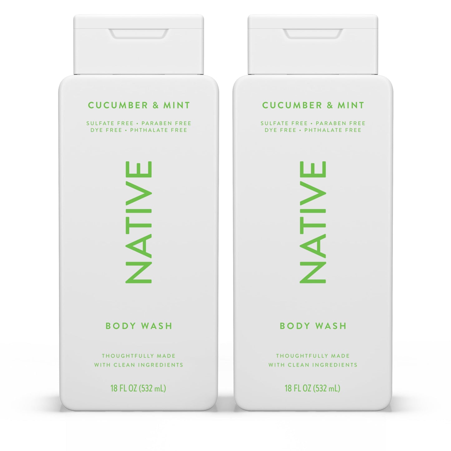 Native Body Wash Contains Naturally Derived Ingredients | For Women & Men, Sulfate, Paraben, & Dye Free Leaving Skin Soft and Hydrated | Cucumber & Mint 18 oz (Pack of 2)