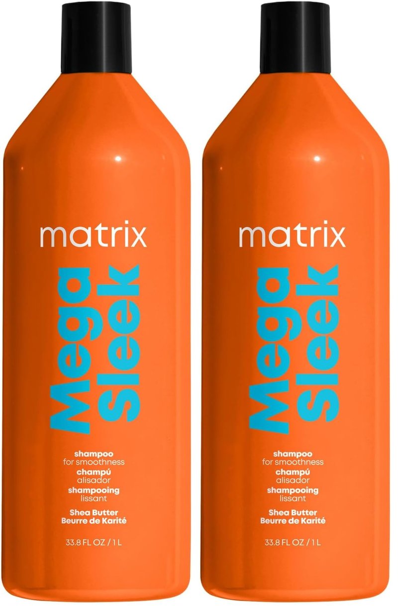 MATRIX Mega Sleek Shampoo - Anti-Frizz Moisturizing Shampoo,Smoothing and Detangling,For Dry & Damaged Hair,Salon Professional Formula,With Shea Butter,Vegan,33.8 Fl Oz,(Pack of 2)