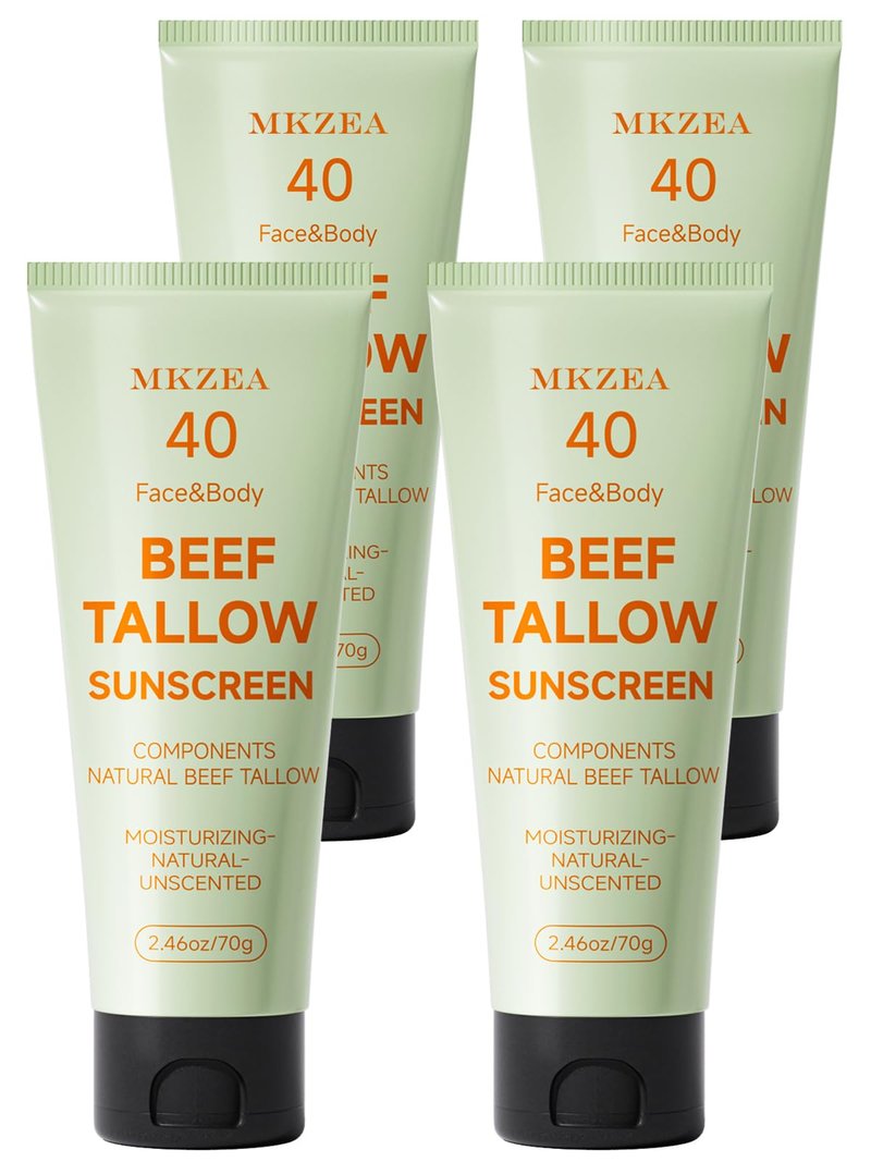 Beef Tallow Reef Safe Sunscreen SPF 40 for Face, Travel Size Natural Organic Non-Greasy Lightweight Formula For Women & Men, Summer Outdoor Sports Beach Home Office Daily Use, 4 Packs
