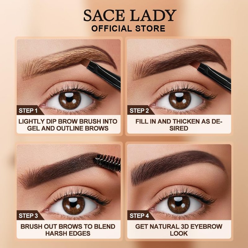 SACE LADY 3D Eyebrow Gel Long Lasting 24 Hours Waterproof Smudge-proof Brow Cream Makeup Kit (02 DARK BROWN, 0.2Fl Oz)