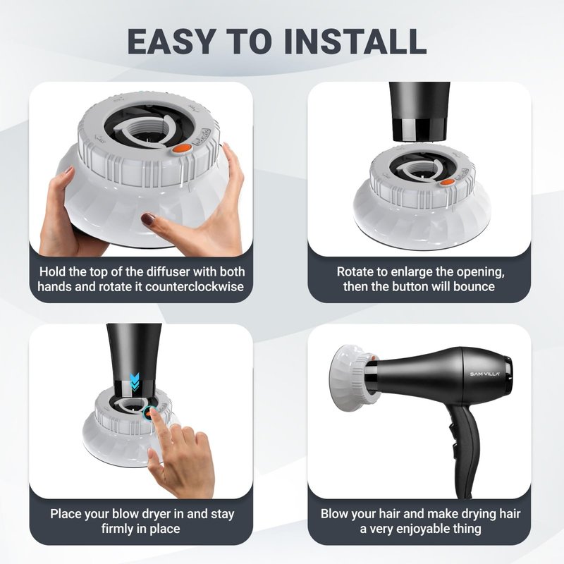 Evalunira Universal Hair Diffuser: Hair Dryer Diffuser Attachment for Curly & Wavy Hair, Fits 1.4-2.4 Inch Nozzles, Ideal for Long Thick Hair, Hair Styling Tool，White