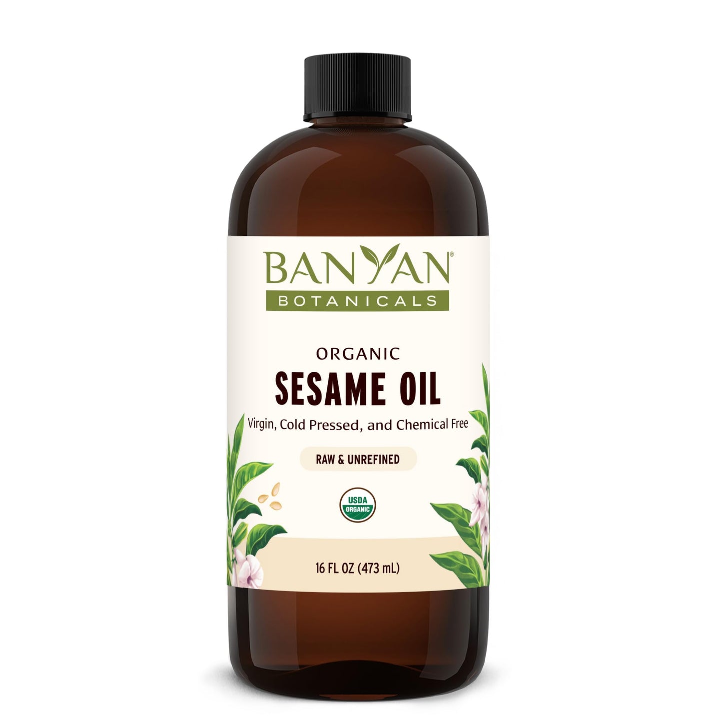 Banyan Botanicals Organic Unrefined Sesame Oil – Rich & Warming Ayurvedic Massage Oil for Body & Scalp – Traditional Abhyanga Oil for Deep Tissue Grounding & Recovery – 16 oz – USDA Organic