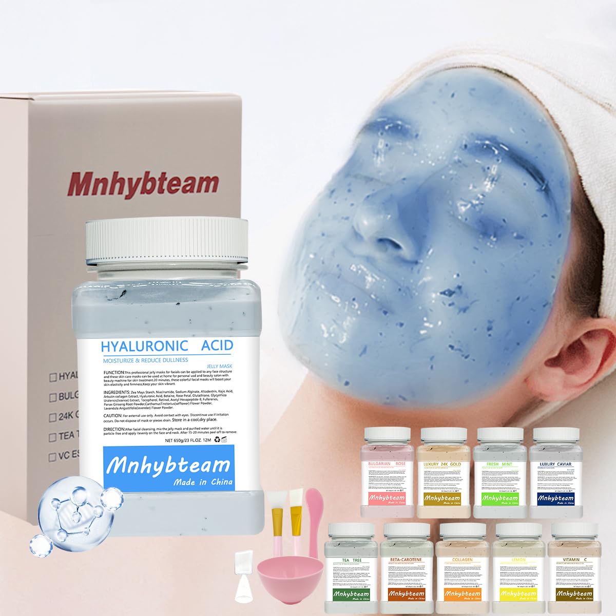 Mnhybteam Jelly Mask For Facials Professional, Facials Masks Professional Spa For All Skin Types, Hydrating & Moisturizing Rubber Peel-Off Gel Face Mask SkinCare, 23 Fl Oz (Hyaluronic Acid Pack of 1)