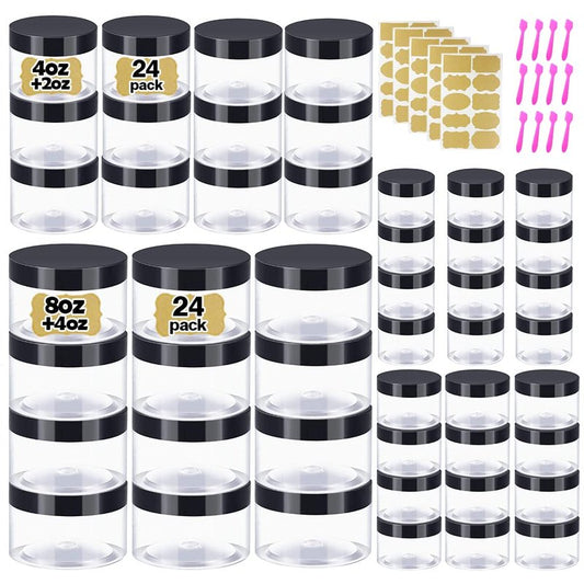 4 oz & 8oz Body Butter Containers with Lids + 2oz & 4oz Small Plastic Containers with Lids (Set of 48) Plastic Jars with Lids Cosmetic Jar
