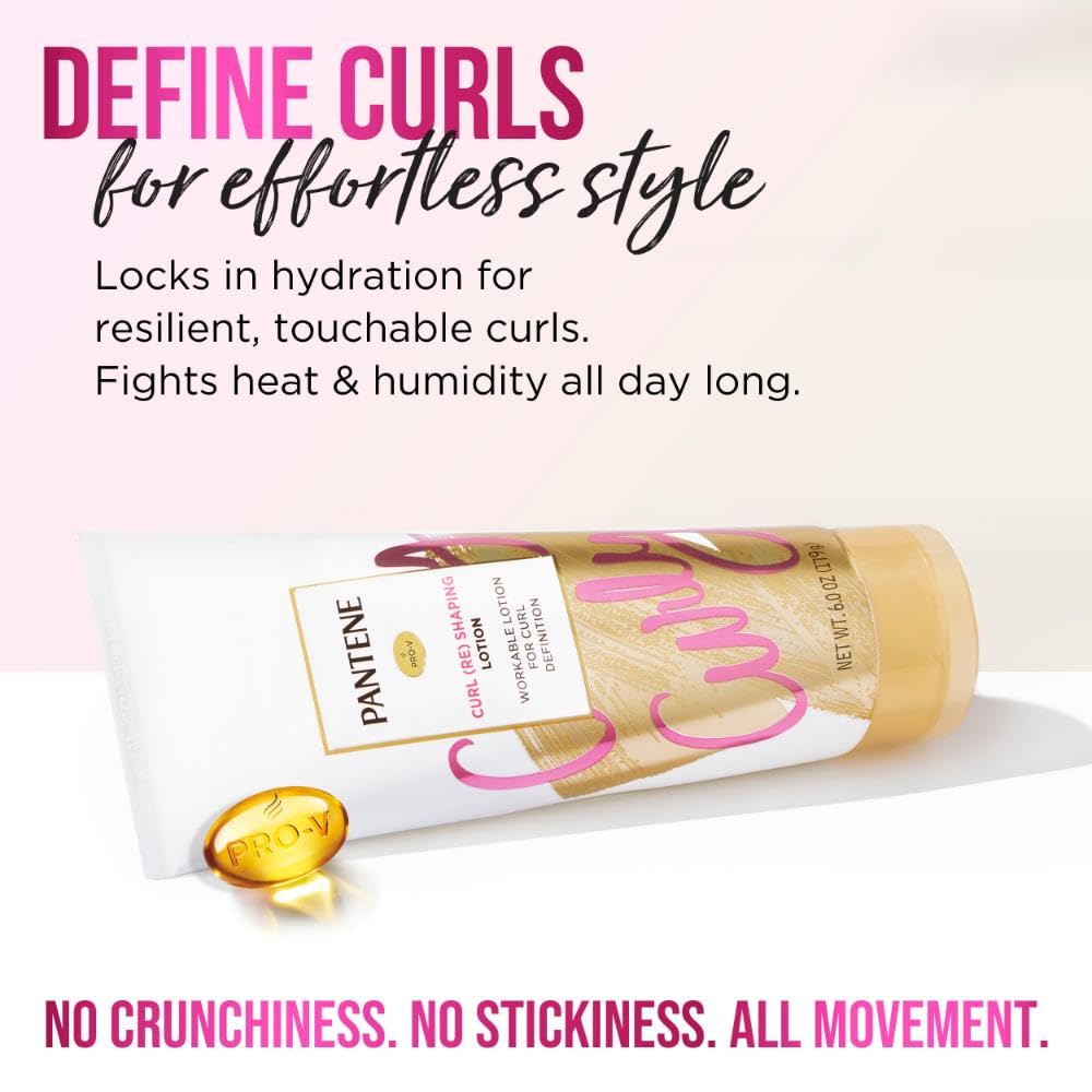 Pantene Pro-V Curl Cream Hair Lotion, Moisturizing Curl Defining Cream, Anti Frizz for Wavy or Curly Hair, with Vitamin B5, Pack of 3, 18 oz Total