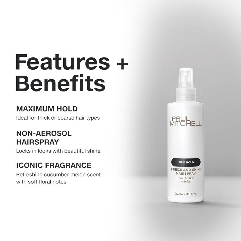 Paul Mitchell Freeze and Shine Hairspray - Maximum Hold & Shiny Finish for Coarse Hair