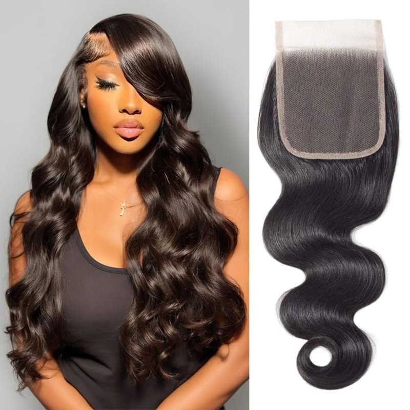 4x4 Lace Closure Human Hair Body Wave HD Lace Closure 20 Inch 100% Brazilian Virgin Human Hair Extensions 150% Density Pre Plucked Natural Black Color
