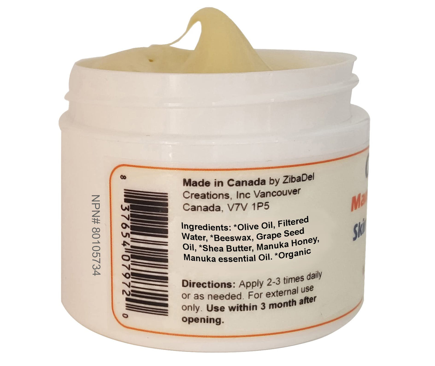 Organic Manuka Honey Skin Moisturizer Cream for Sensitive Dry Skin, Honey Relief for All Ages, Natural Moisturizer Cream for Face and Body, Made in Canada (4 OZ)