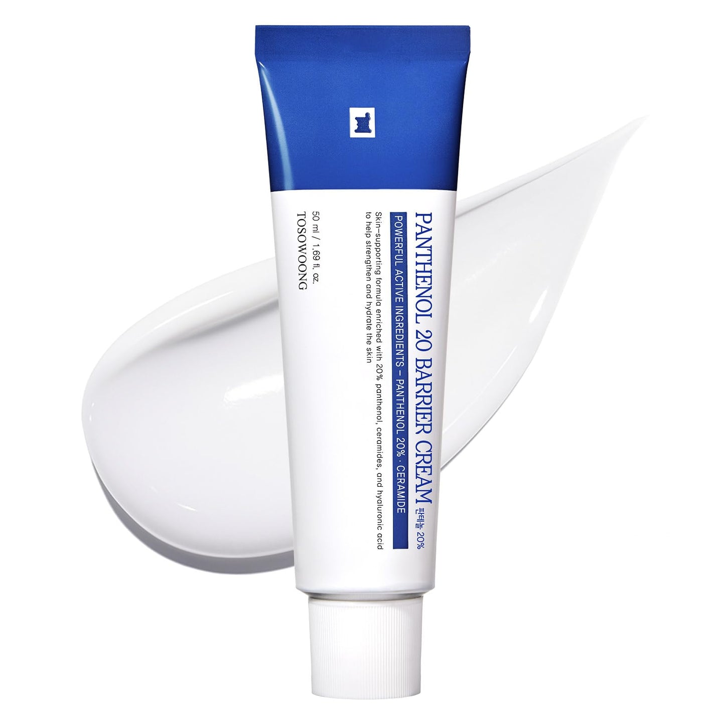 TOSOWOONG Panthenol 20 Barrier Cream, Daily Skin Barrier Care with 20% Panthenol, Ceramides, Hyaluronic Acid, Deep Hydration, Face Moisturizer, Korean Skincare for All Skin Types, 50ml / 1.69 fl. oz.