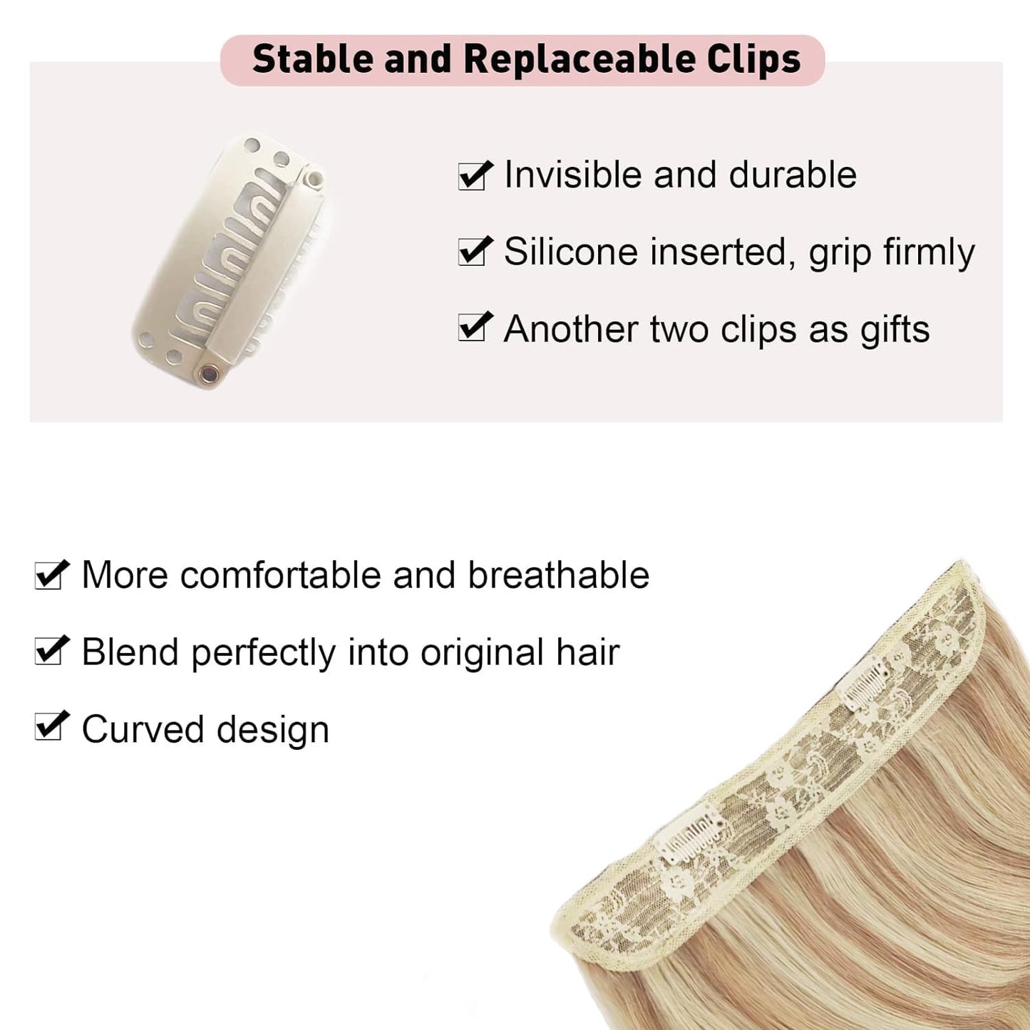 Tinashe Wire Hair Extensions Real Human Hair Straight 12inch 70g Light Blonde Highlighted Golden Blonde Invisible Wire Fish Line Hair Extensions (12 inch, #16/613)