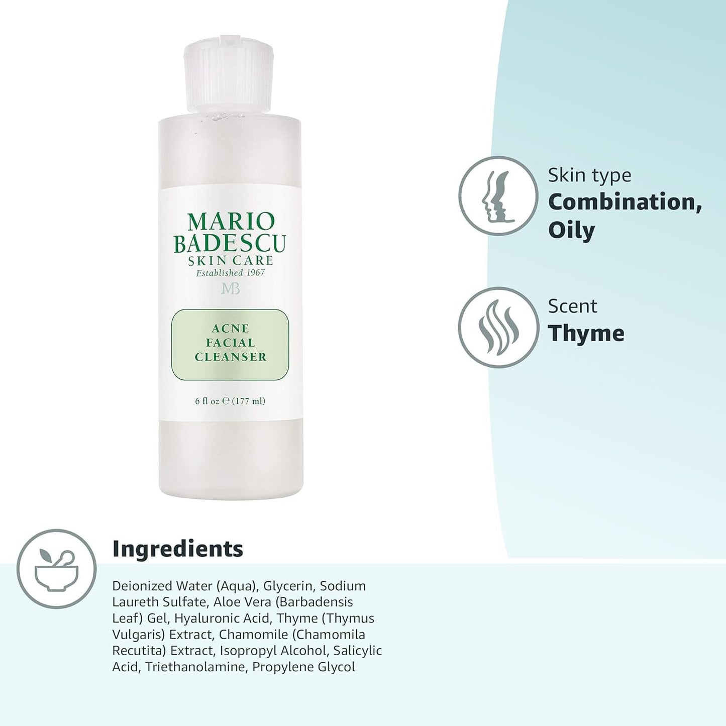 Mario Badescu Drying Lotion & Acne Facial Cleanser Bundle | Blemish Spot Treatment & Oil-Free Face Wash with Salicylic Acid & Aloe Vera | Clears Surface Blemishes & Deep Cleans Pores
