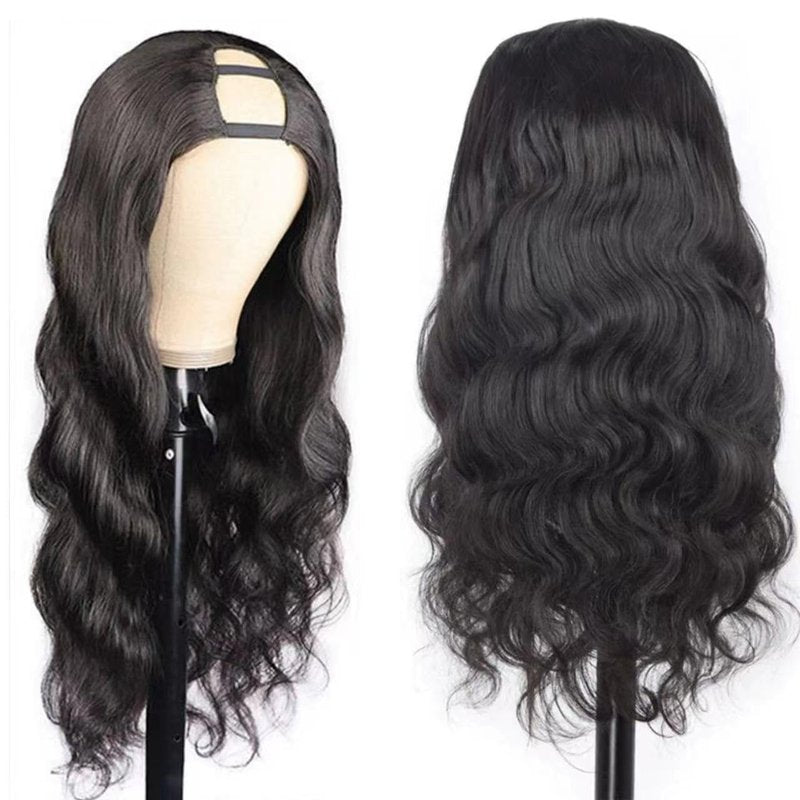 Amella Human Hair U Part Wig Body Wave Wigs for Black Women 150% Density U Shape Clip in Half Wig Glueless Wigs Full Head (16inch, Body Wave)