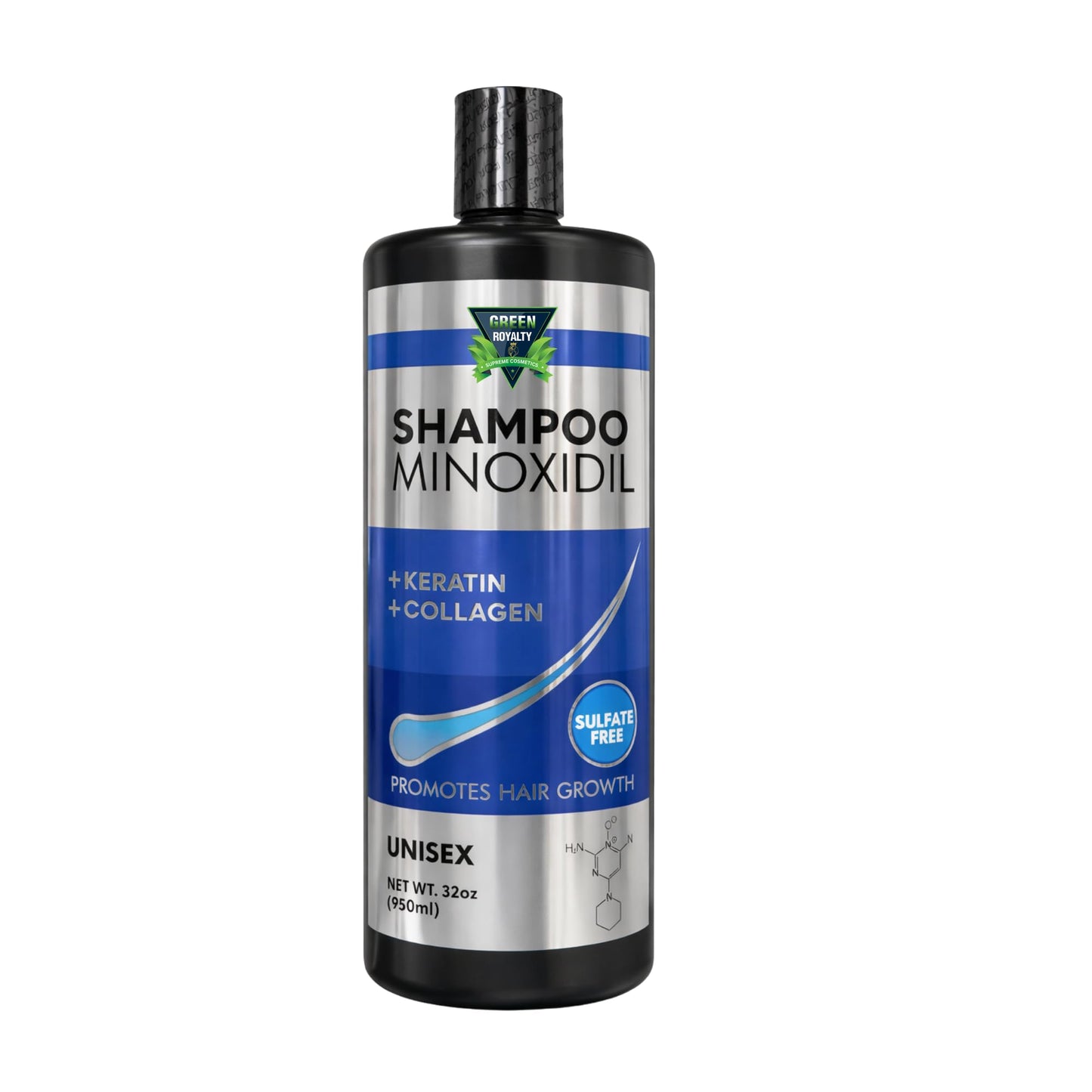 GREEN ROYALTY Minoxidil Shampoo – Sulfate-Free with Keratin & Collagen – Deep Cleansing & Nourishing Formula for Fuller, Thicker-Looking Hair – Unisex – 32oz (950ml)