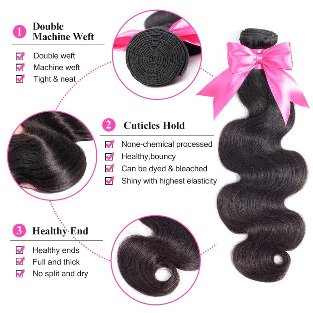 ISEE Hair 8A Unprocessed Brazilian Virgin Body Wave Human Hair One Bundles 100% Unprocessed Human Hair Extensions Natural Black (12'')