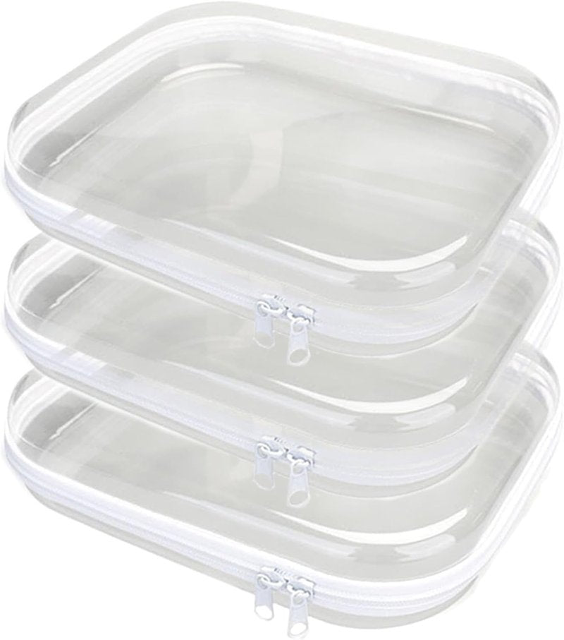 Clear Hard Plastic Zipper Cases - 3PCS Portable Travel Organizer for Makeup, Toys, Snacks | Multi-Use Storage Bags