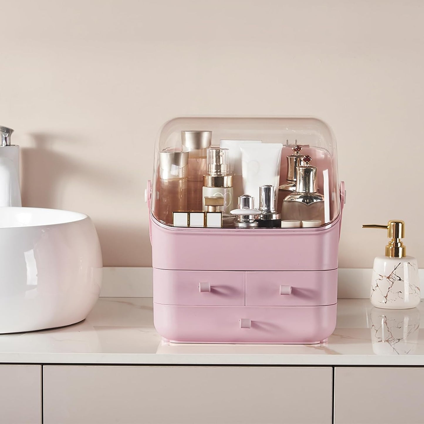 Makeup Organizer with Drawers - Large Beauty Box for Vanity | Dustproof Skincare & Cosmetic Storage