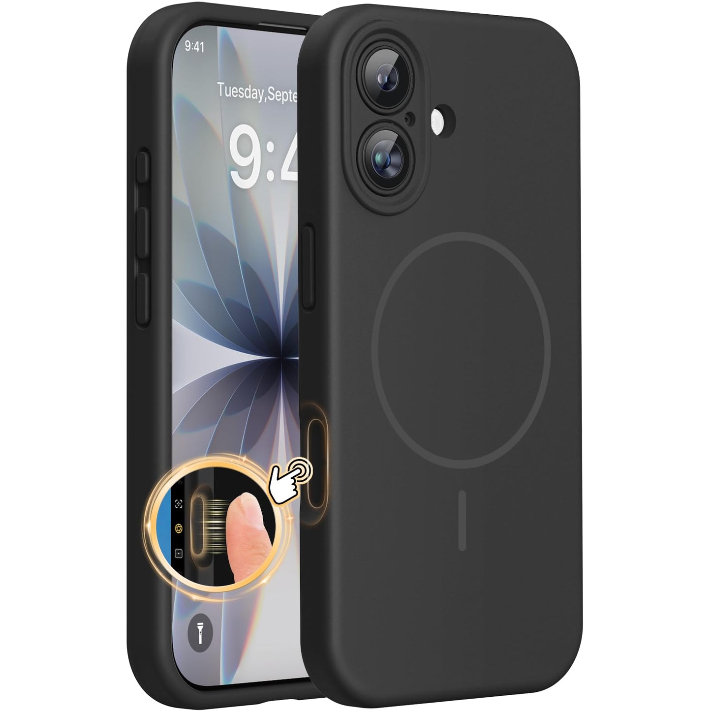 Miracase Magnetic for iPhone 17 Case, Compatible with MagSafe, Integrated Silicone Camera Control Cover, Shockproof Drop Protection Phone Case for 17,Black