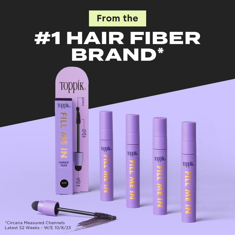 Toppik Fill Me In Hairline Filler, Hair Color Root Touchup, Hair Fibers Wand, Fills In Thinning Hairline, Hair Styling Product, 0.176 oz (5 g) Medium Brow