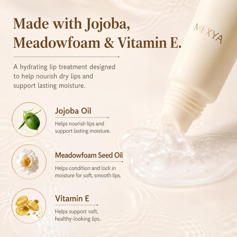 MEXYA Overnight Lip Mask for Dry Lips, Hydrating Lip Treatment with Jojoba, Meadowfoam and Vitamin E, Fragrance-Free Vegan Lip Balm, 2 x 0.3 oz