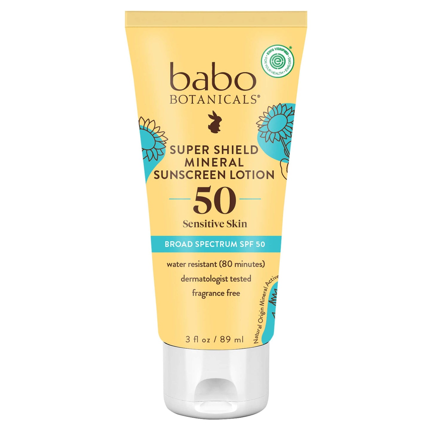 Babo Botanicals Sheer Mineral Sunscreen Lotion SPF 50 with 100% Mineral Active Ingredients for Babies, Kids or Extra Sensitive Skin, Lightweight, Water Resistant & Fragrance Free, Multicolor, Unscented, 3 Fl Oz