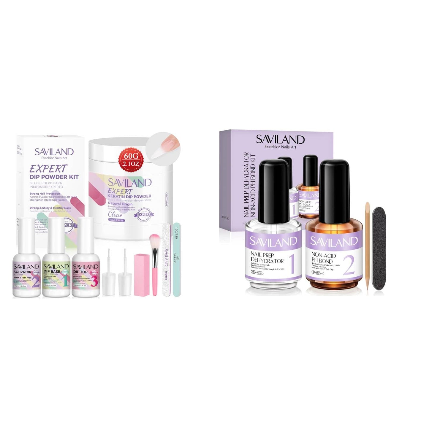 SAVILAND Clear Dip Powder Nail Kit Starter with Nail Dehydrator and Primer