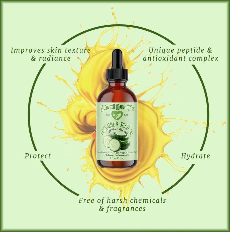 Natural Born Oils Cucumber Seed Oil, 16oz, Organic, Cold-Pressed, Nutrient-Rich, Deep Skin Care, Hair Revitalization