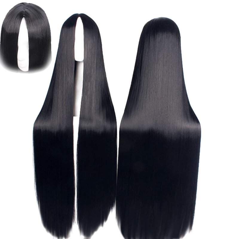 47'' 120cm Long Straight Black Wigs for Women Middle Part Synthetic Straight Black Wig Natural Heat Resistant Black Hair Wig No Bangs for Halloween Costumes Cosplay Party Daily Use
